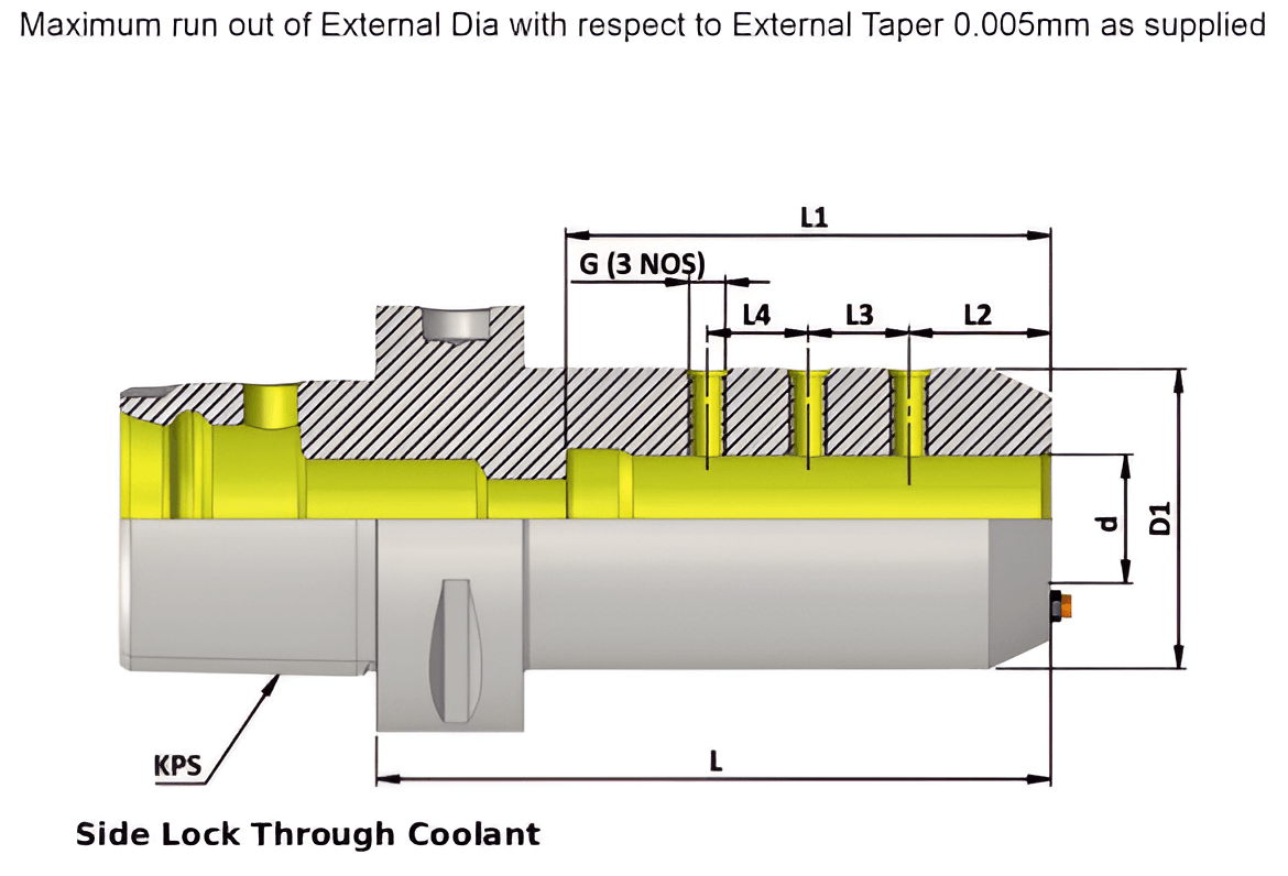 Polygonal Shank T6 SLA25 100 Side Lock Through Coolant  (Balanced to G2.5 25000 RPM) (ISO 26623-1) (Compatible with Capto® Style C5)